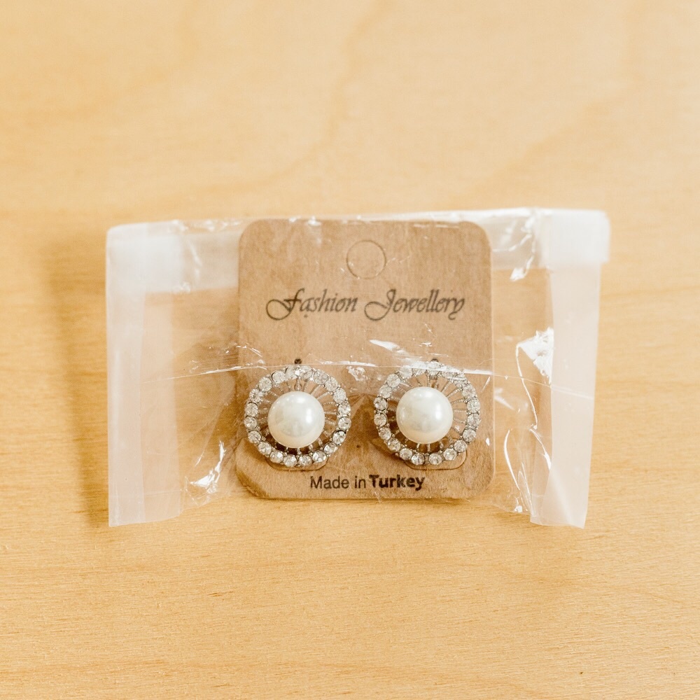 Clear Rhinestone, Pearl, & Silver Post Earrings